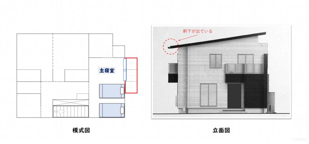 初期の図面,立面図,バルコニー,東側,軒下